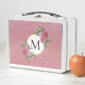 Schattige Roos Gouden Sparkle Roze Bloemen Monogra (In situ)