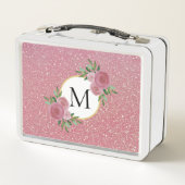 Schattige Roos Gouden Sparkle Roze Bloemen Monogra (Achterkant)