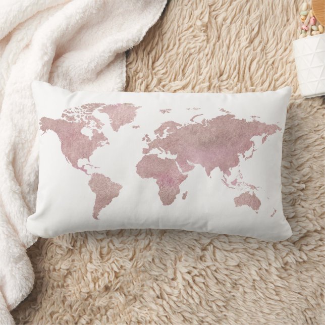Schattige Roos Gouden Waterverf Wereldkaart Reizen Kussen (Deken)