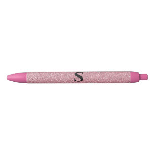 Schattige Roos goudmonogram Zwarte Inkt Pen