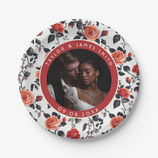 Schattige Roos groen Borden voor eenvoudige bruilo Papieren Bordje (Voorkant)