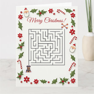 Schattige Rottweiler Hond Kerstmis Doolhof Puzzel  Kaart