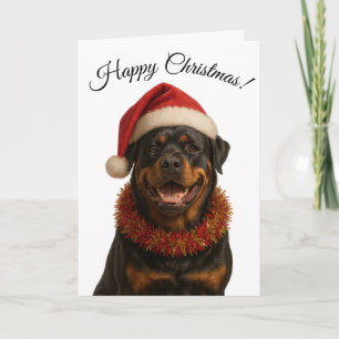 Schattige Rottweiler met een Kerstmannenhoed Kerst Feestdagen Kaart