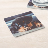 Schattige rottweiler Puppy Dog Resting Kartonnen Onderzetters (Schuin)