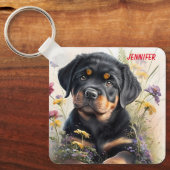 Schattige Rottweiler Puppy Dog Sleutelhanger (Voorkant)