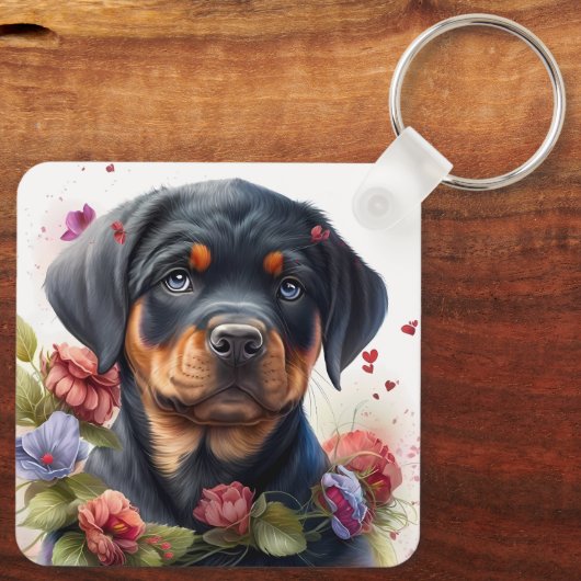 Schattige Rottweiler Puppy Dog Sleutelhanger (Achterkant)
