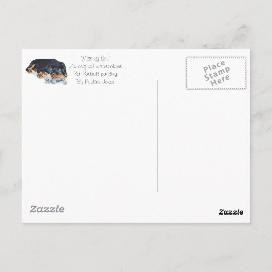 schattige rottweiler puppy dog snuffelend teddybee briefkaart (Achterkant)