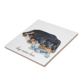 schattige rottweiler puppy dog snuffelend teddybee tegeltje (Zijkant)