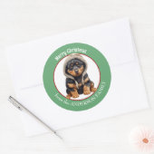 Schattige Rottweiler Puppy in Winter Pet Kerst Ronde Sticker (Envelop)