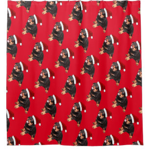 Schattige Rottweiler Puppy met Cartoon Kerstman Ho Douchegordijn