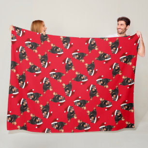 Schattige Rottweiler Puppy met Cartoon Kerstman Ho Fleece Deken