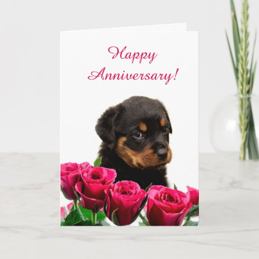 Schattige Rottweiler Puppy Roos Jubileum Kaart (Voorkant)