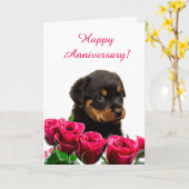 Schattige Rottweiler Puppy Roos Jubileum Kaart (Gele Bloem)