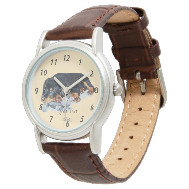 schattige rottweiler-puppy-watch horloge (Gekanteld)