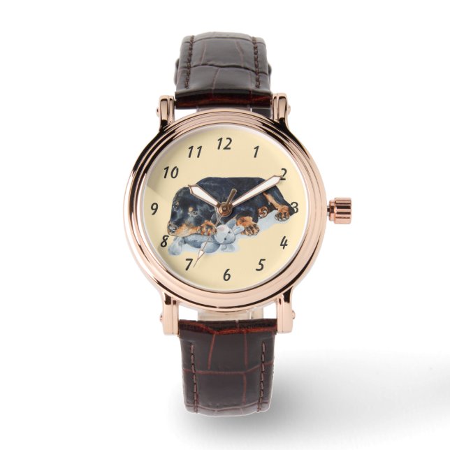 schattige rottweiler-puppy-watch horloge (Voorkant)
