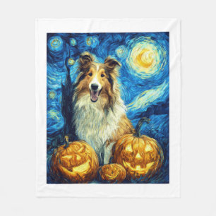 Schattige Rough Collie Hond Halloween Jack O Lante Fleece Deken