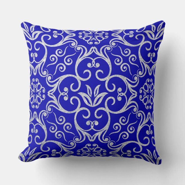 Schattige Royal blauw patroondecor kussen (Voorkant)