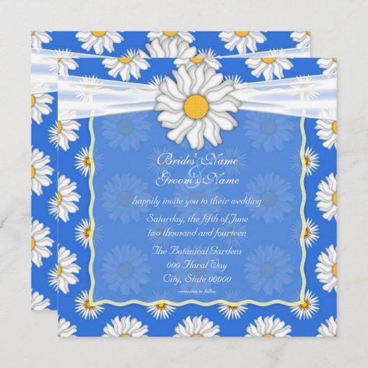 Schattige Royal Blue en White Daisy Floral Square Kaart (Voorkant / Achterkant)