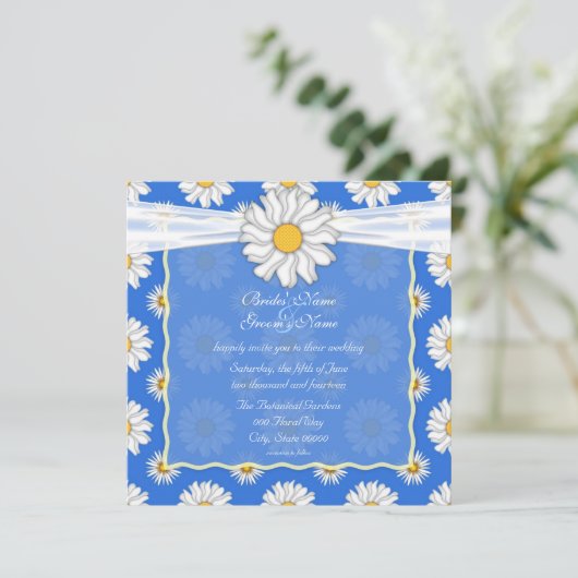 Schattige Royal Blue en White Daisy Floral Square Kaart (Staand voorkant)