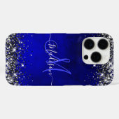 Schattige Royal Blue Silver Faux glitter monogram  Case-Mate iPhone Case (Achterkant (horizontaal))