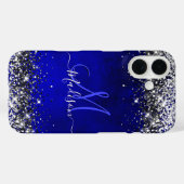 Schattige Royal Blue Silver Faux glitter monogram  Case-Mate iPhone Case (Achterkant (horizontaal))