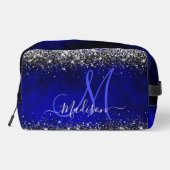 Schattige Royal Blue Silver Faux Glitter Monogram Toilettasje (Achterkant)