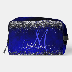 Schattige Royal Blue Silver Faux Glitter Monogram  Toilettasje