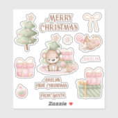 Schattige Roze 1e Kerstnaam Beer Contour Kiss Cut Sticker (Vel)
