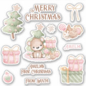 Schattige Roze 1e Kerstnaam Beer Contour Kiss Cut Sticker (Voorkant)