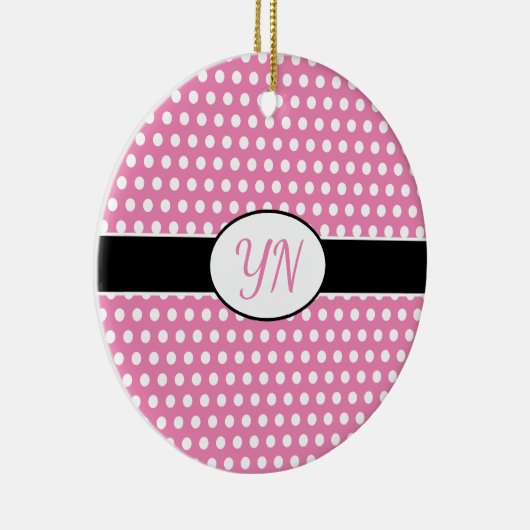 Schattige roze aangepaste initialen Polka Dot Keramisch Ornament (Rechts)