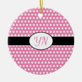 Schattige roze aangepaste initialen Polka Dot Keramisch Ornament (Voorkant)