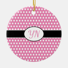 Schattige roze aangepaste initialen Polka Dot Keramisch Ornament
