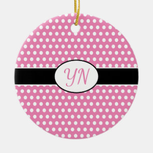 Schattige roze aangepaste initialen Polka Dot Keramisch Ornament