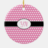 Schattige roze aangepaste initialen Polka Dot Keramisch Ornament (Achterkant)