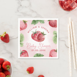 Schattige Roze Aardbei Baby shower Papier Servet