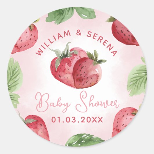 Schattige Roze Aardbei Baby shower Sticker (Voorkant)