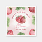 Schattige Roze Aardbei Happy Birthday Papier Serve Servet (Voorkant)
