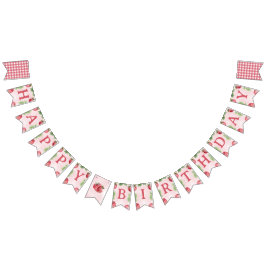 Schattige roze aardbei Happy Birthday Vlaggetjes