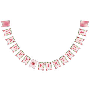 Schattige roze aardbei Happy Birthday Vlaggetjes