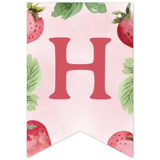 Schattige roze aardbei Happy Birthday Vlaggetjes (Tweede vlag)