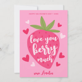 Schattige Roze Aardbei Liefde Bes Harten Valentijn Feestdagenkaart
