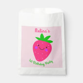 Schattige roze aardbei meisje 1e verjaardagsfeestj bedankzakje (Voorkant)