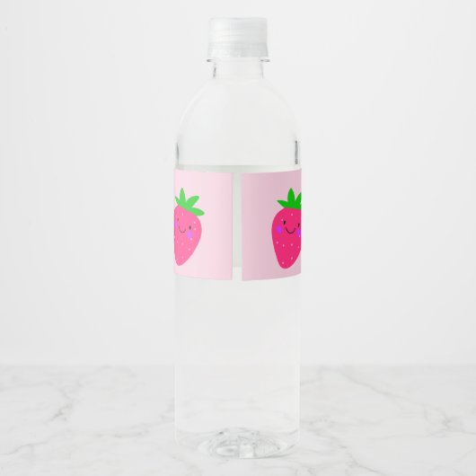 Schattige roze aardbei meisje 1e verjaardagsfeestj waterfles etiket (Achterkant)
