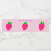 Schattige roze aardbei meisje 1e verjaardagsfeestj waterfles etiket (Enkel label)