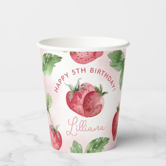 Schattige roze aardbei verjaardagsfeestje papieren bekers (Achterkant)