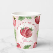 Schattige roze aardbei verjaardagsfeestje papieren bekers (Voorkant)