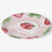 Schattige roze aardbei verjaardagsfeestje papieren bordje (Gekanteld)