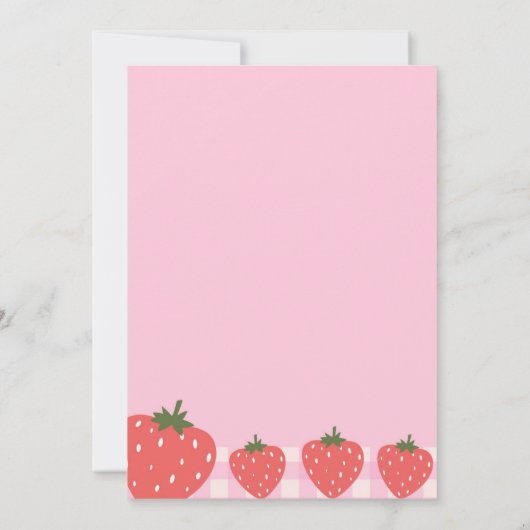 Schattige roze aardbei verjaardagsuitnodiging kaart (Achterkant)