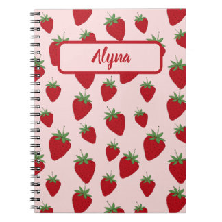 Schattige Roze Aardbeienpatroon Alyna Naam Notitie Notitieboek