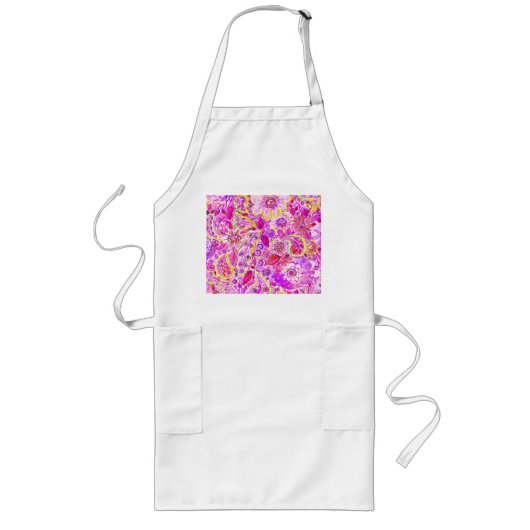Schattige roze abstracte bloemen lang schort (Voorkant)